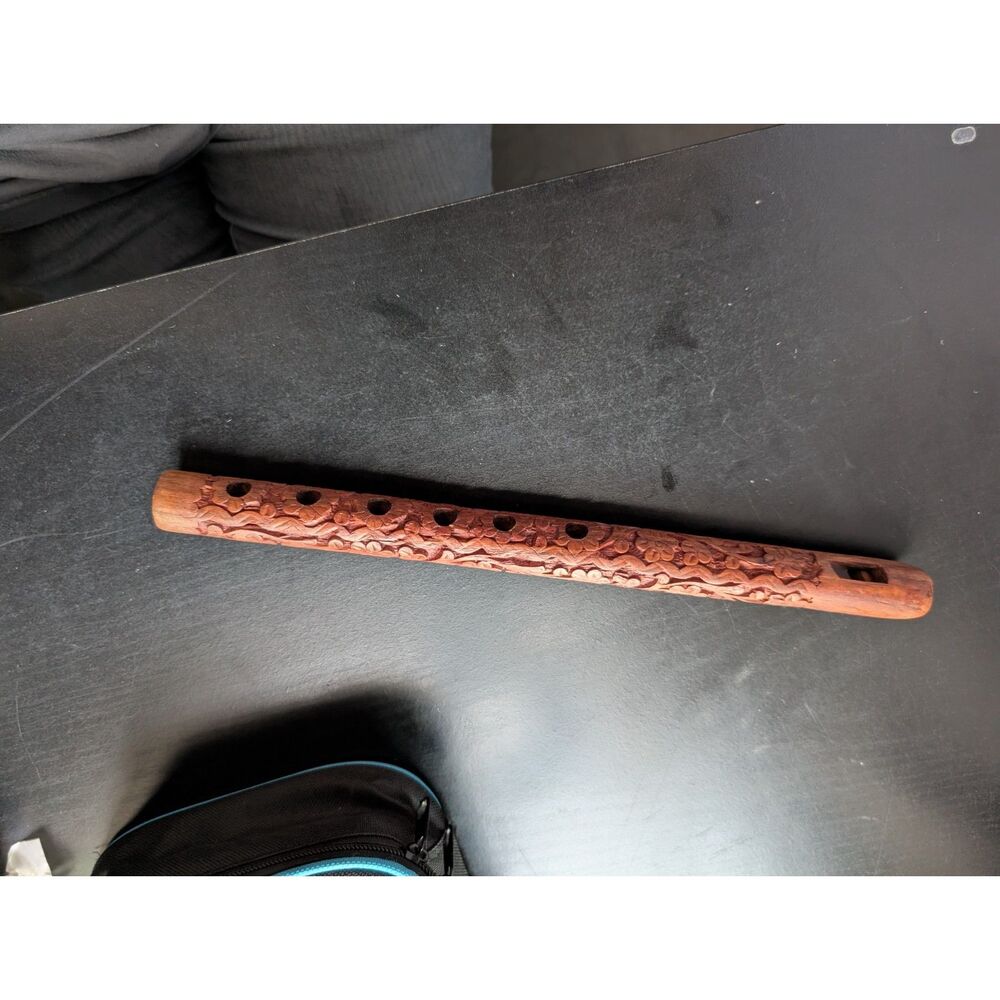 Handcrafted 13" Sheesham Wood Carved Recorder Instrument • Sound Healing